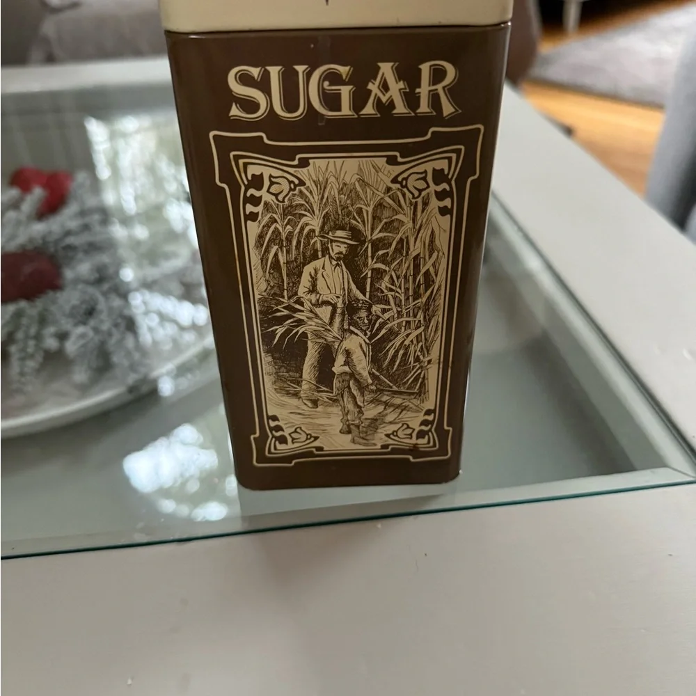 Vintage Sugar Tin with Brown Design
